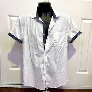 White Button-up Blue Pattern Cuffs